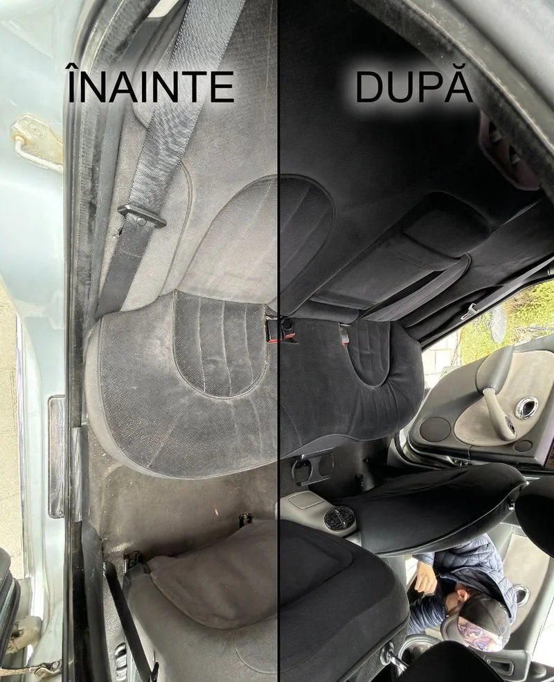 Rezultat real: banchetă auto înainte și după curățare